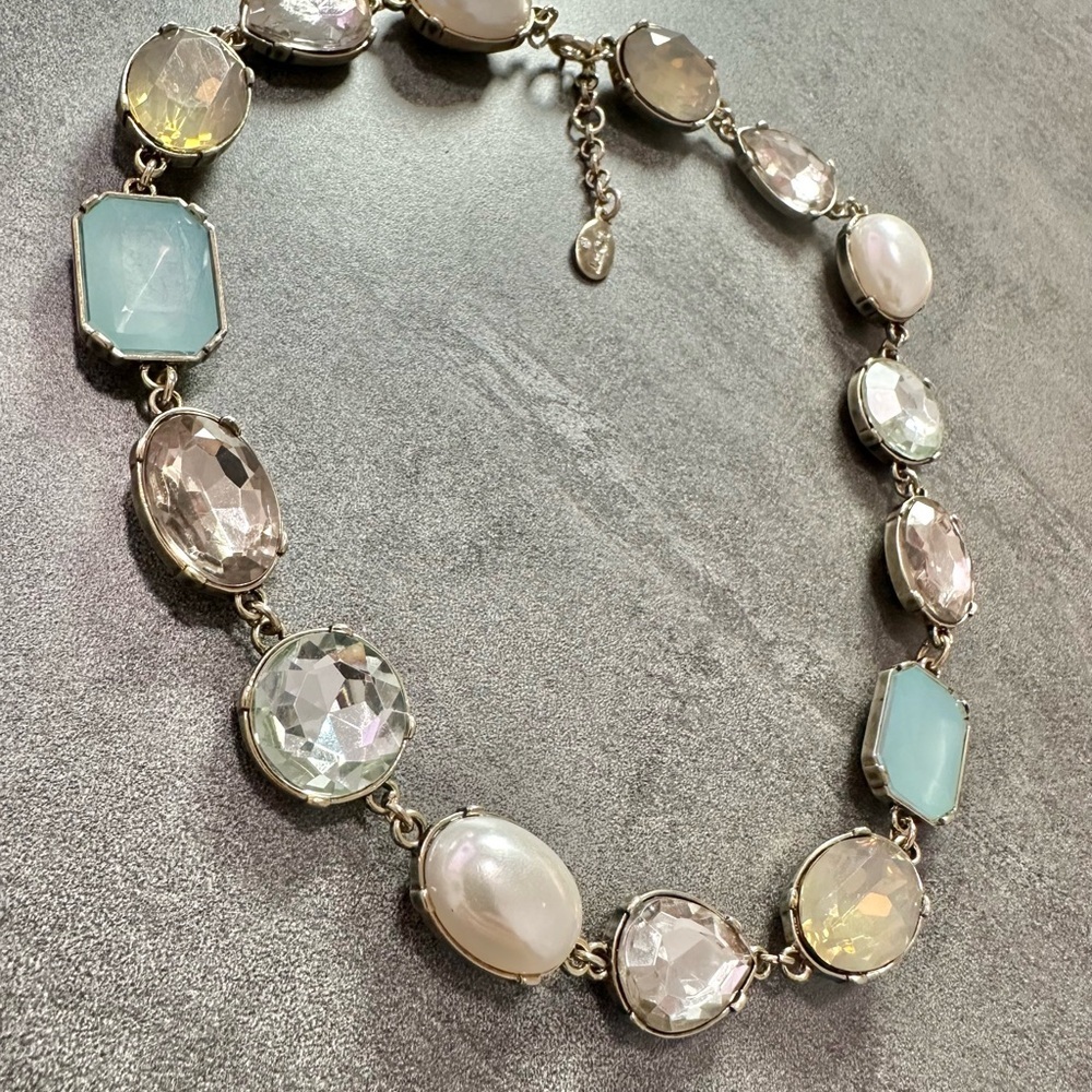Loft Ann Taylor  Silver Tone Multi Colored Gemstone Choker Statement Necklace - Picture 2 of 4
